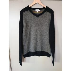 J. Crew Vintage 100% Wool VNeck Sweater Two Tone Gray Black flawed layering warm